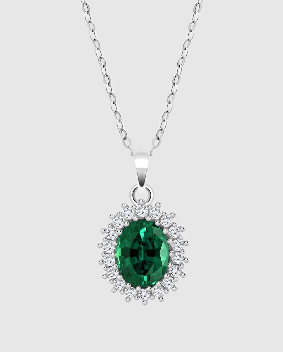 Colar Lotus Silver Lp3459-1/3 Colors de Prata com Acabamento Brilhante e Zircónios Verde-1