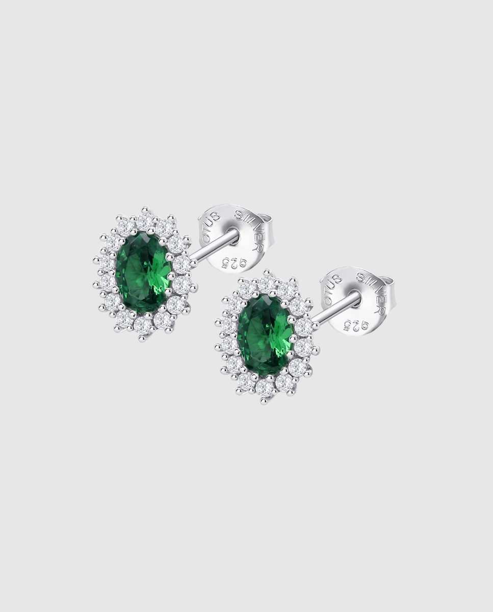 Brincos Lotus Silver Lp3459-4/3 Colors de Prata com Acabamento Brilhante e Zircónios Verde-1