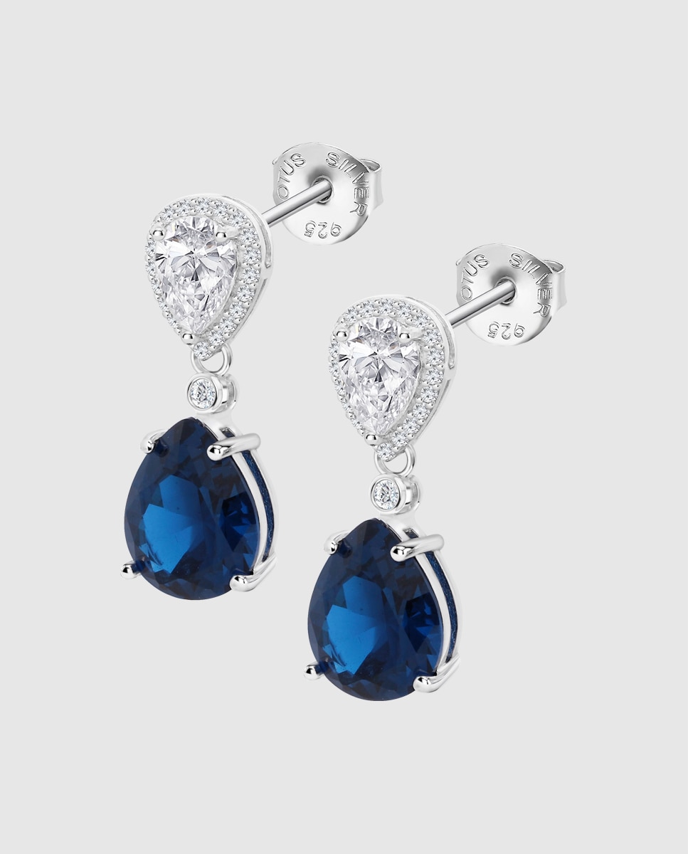 Brincos Lotus Silver Lp3788-4/2 Colors de Prata com Acabamento Brilhante Azul-1