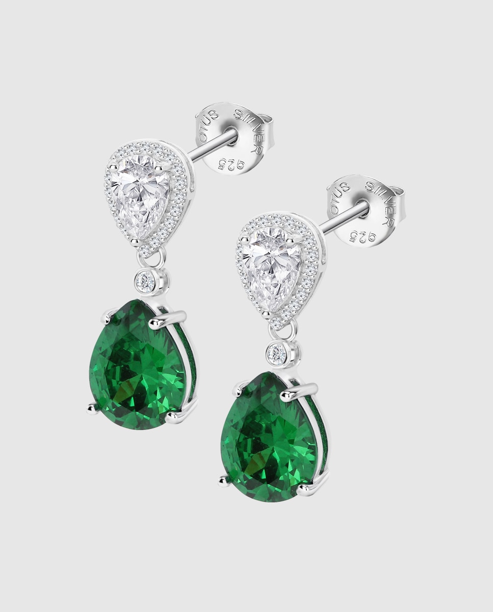 Brincos Lotus Silver Lp3788-4/3 Colors de Prata com Acabamento Brilhante Verde-1