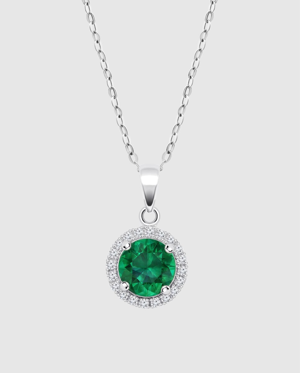 Colar Lotus Silver Lp3790-1/3 Colors de Prata com Acabamento Brilhante e Zircónios Verde-1