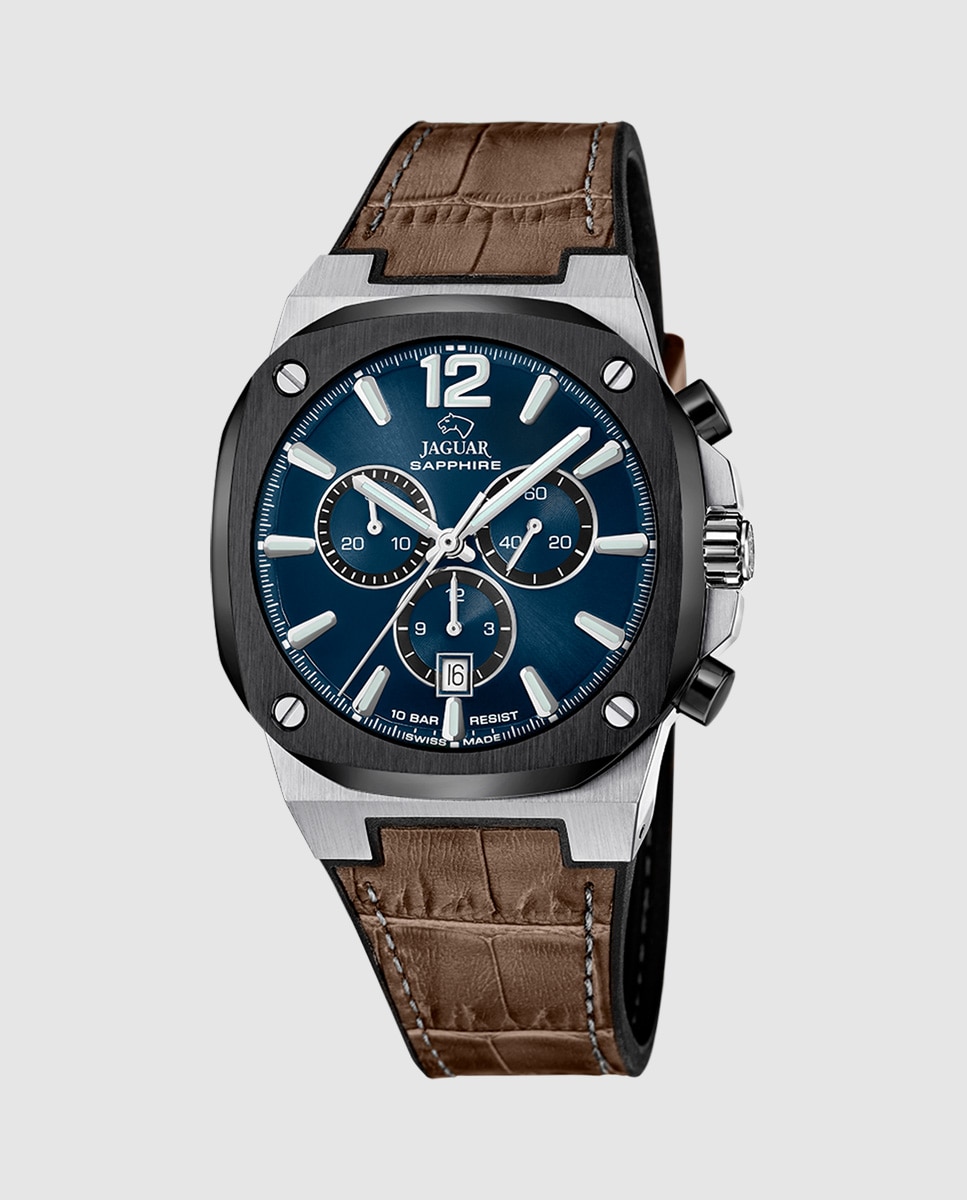 Relógio J1026/2 Swiss Made Rondcarre de Pele em Castanho Castanho-1