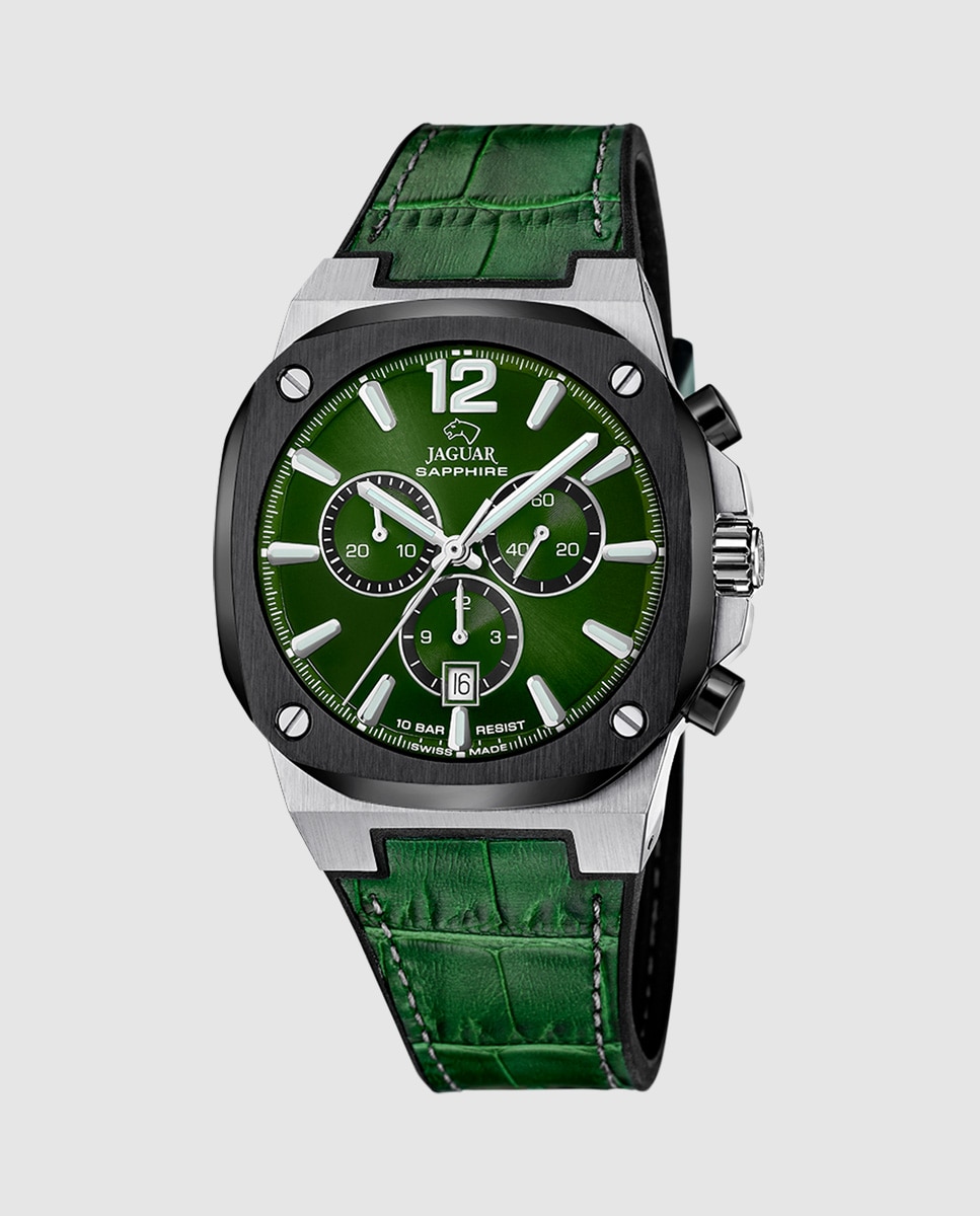 Relógio J1026/3 Swiss Made Rondcarre de Pele em Verde Verde-1