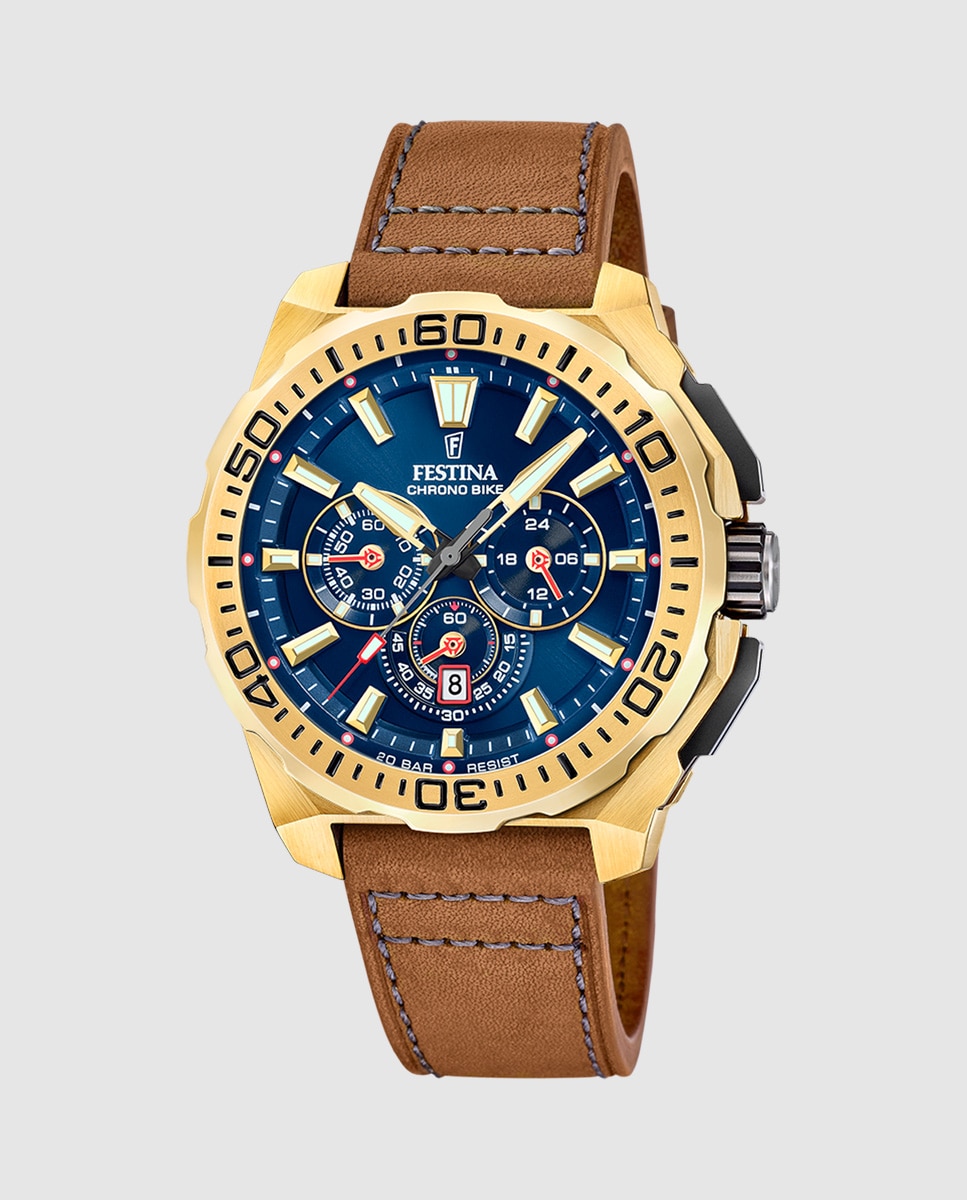 Relógio F20728/1 Chrono Bike de Pele em Castanho Castanho-1