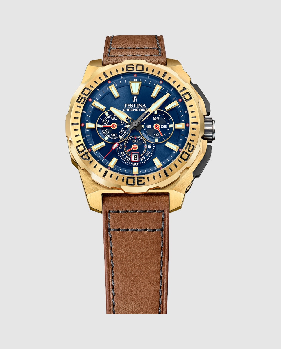 Relógio F20728/1 Chrono Bike de Pele em Castanho Castanho-3