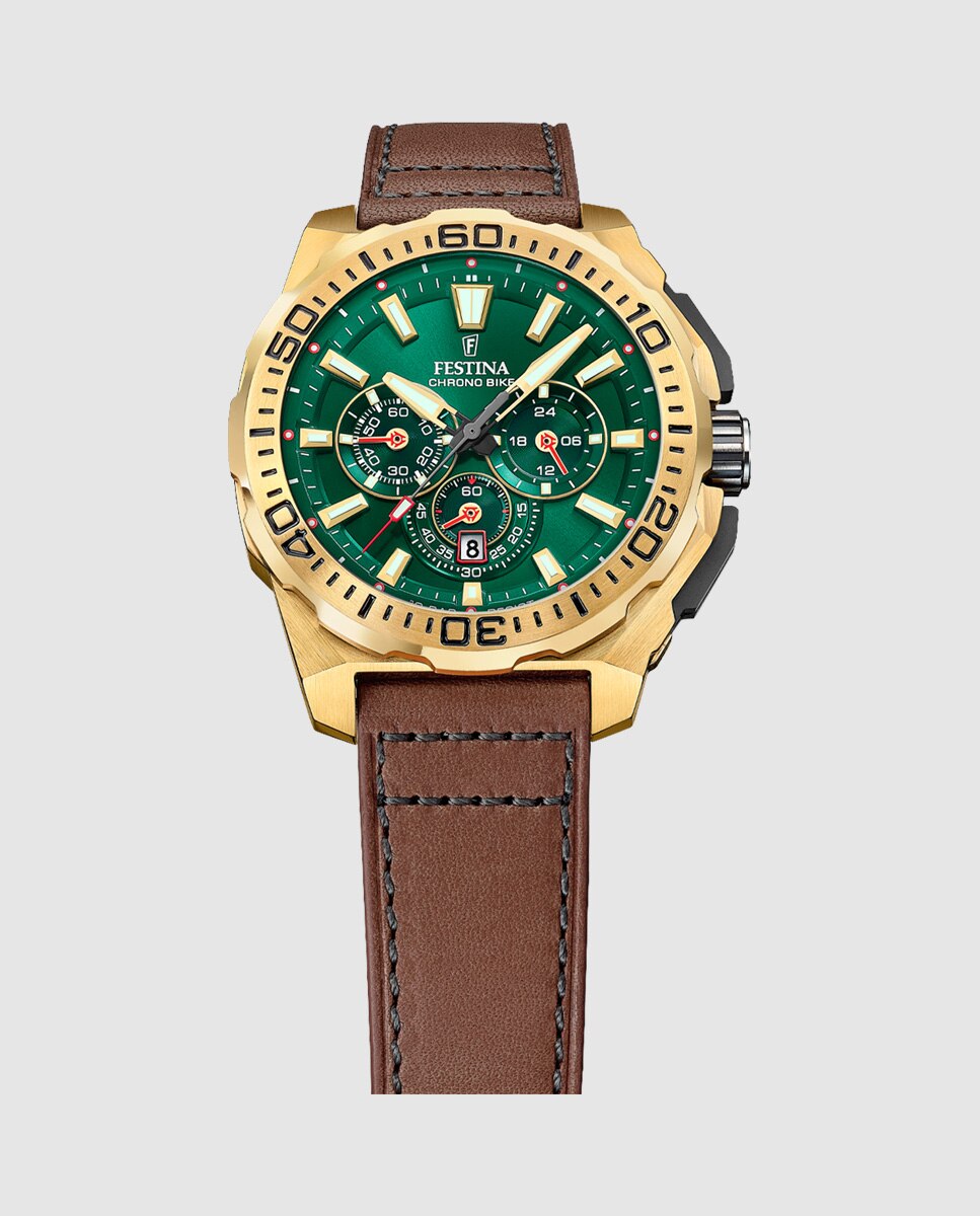 Relógio F20728/2 Chrono Bike de Pele em Castanho Castanho-3