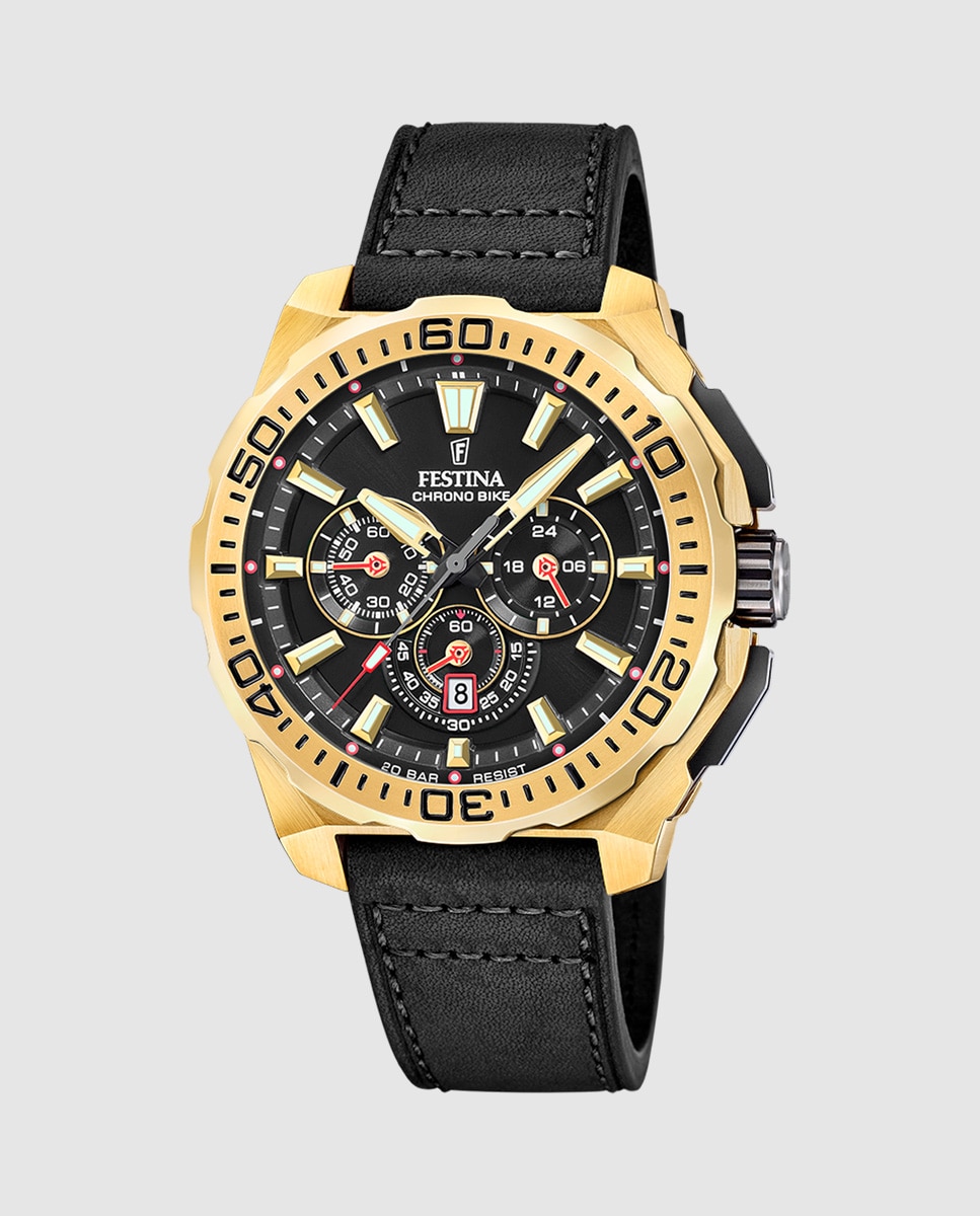 Relógio F20728/3 Chrono Bike de Pele em Preto Preto-1