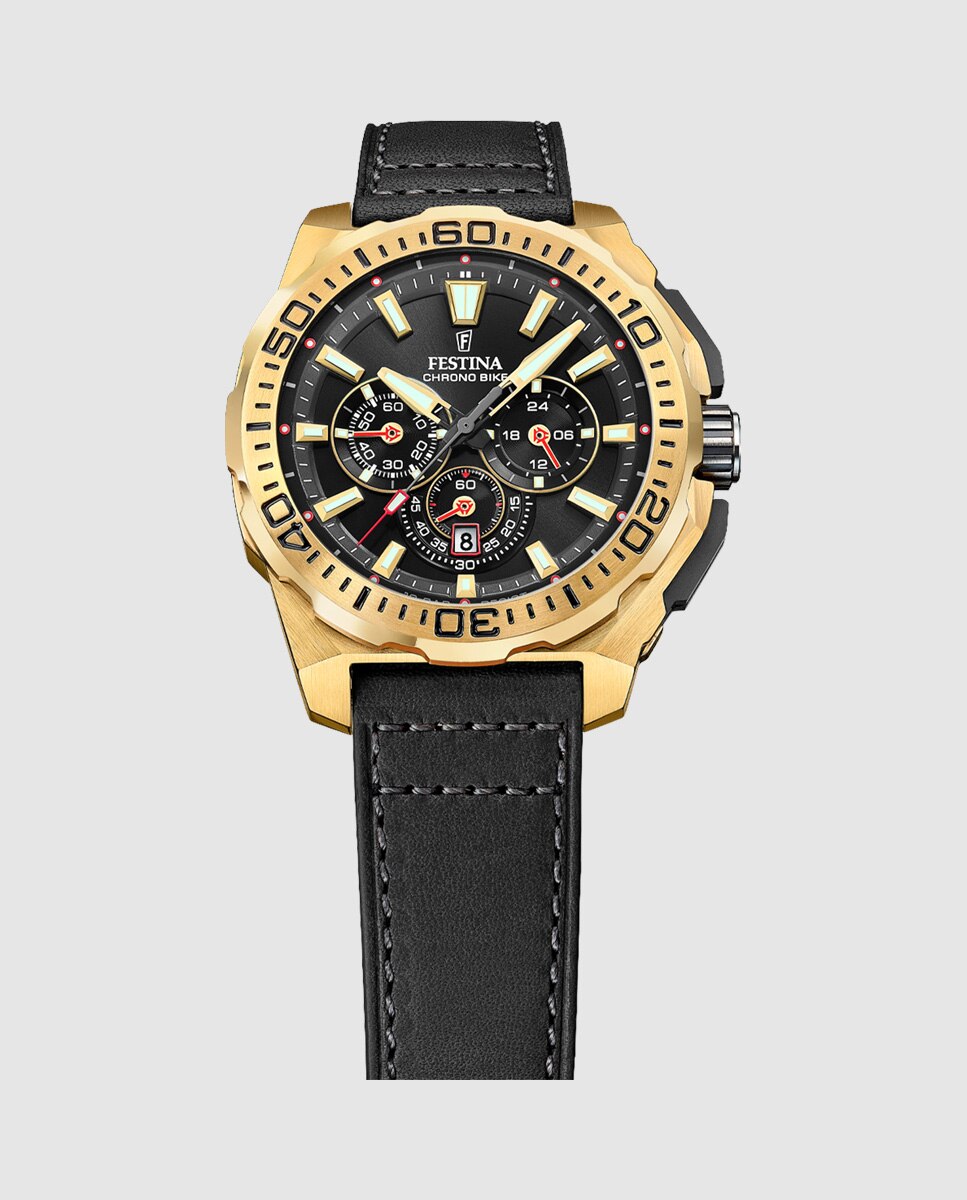 Relógio F20728/3 Chrono Bike de Pele em Preto Preto-3