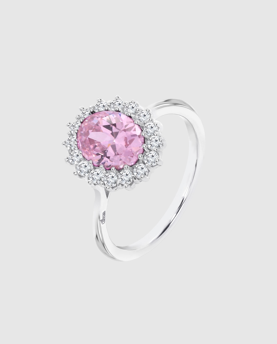Anel Lotus Silver Lp3459-3 Pure Essential de Prata com Acabamento Brilhante e Zirconita e Motivo Geométrico Prata / Rosa-1