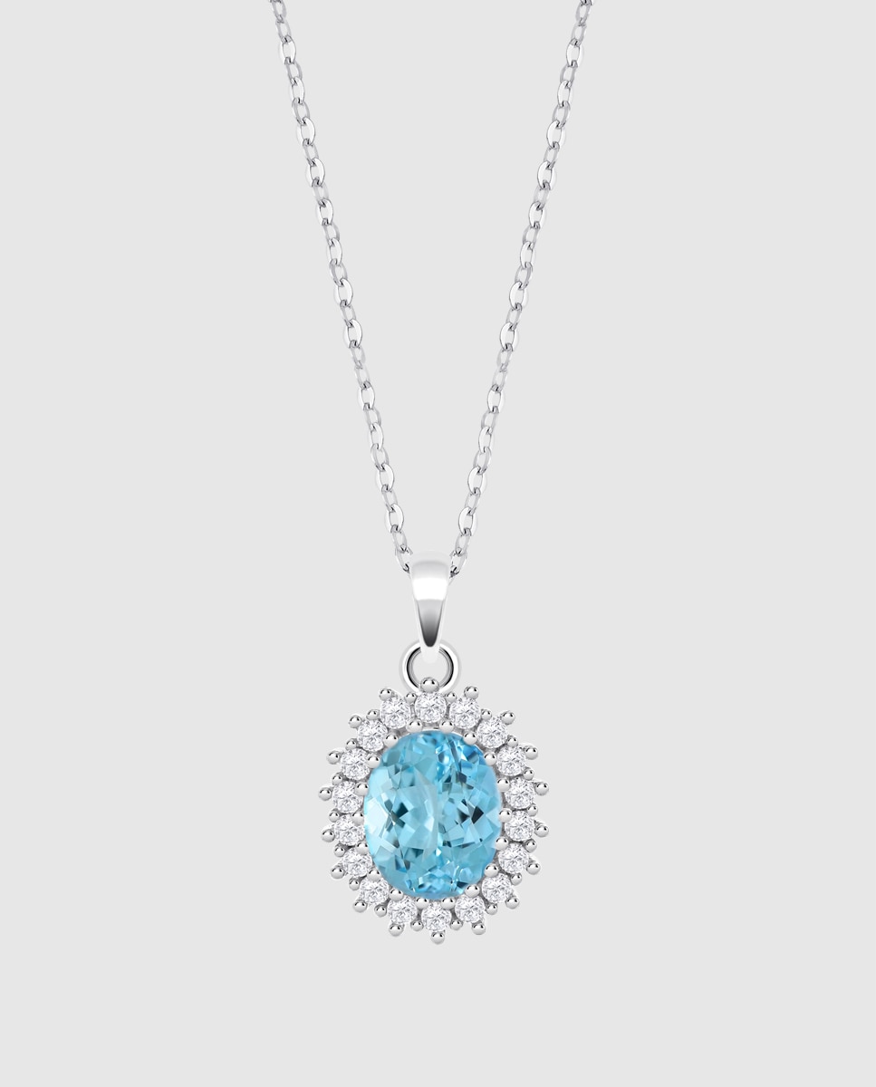 Colar Lotus Silver Lp3459-1/5 Colors de Prata com Acabamento Brilhante e Zirconita Azul-1
