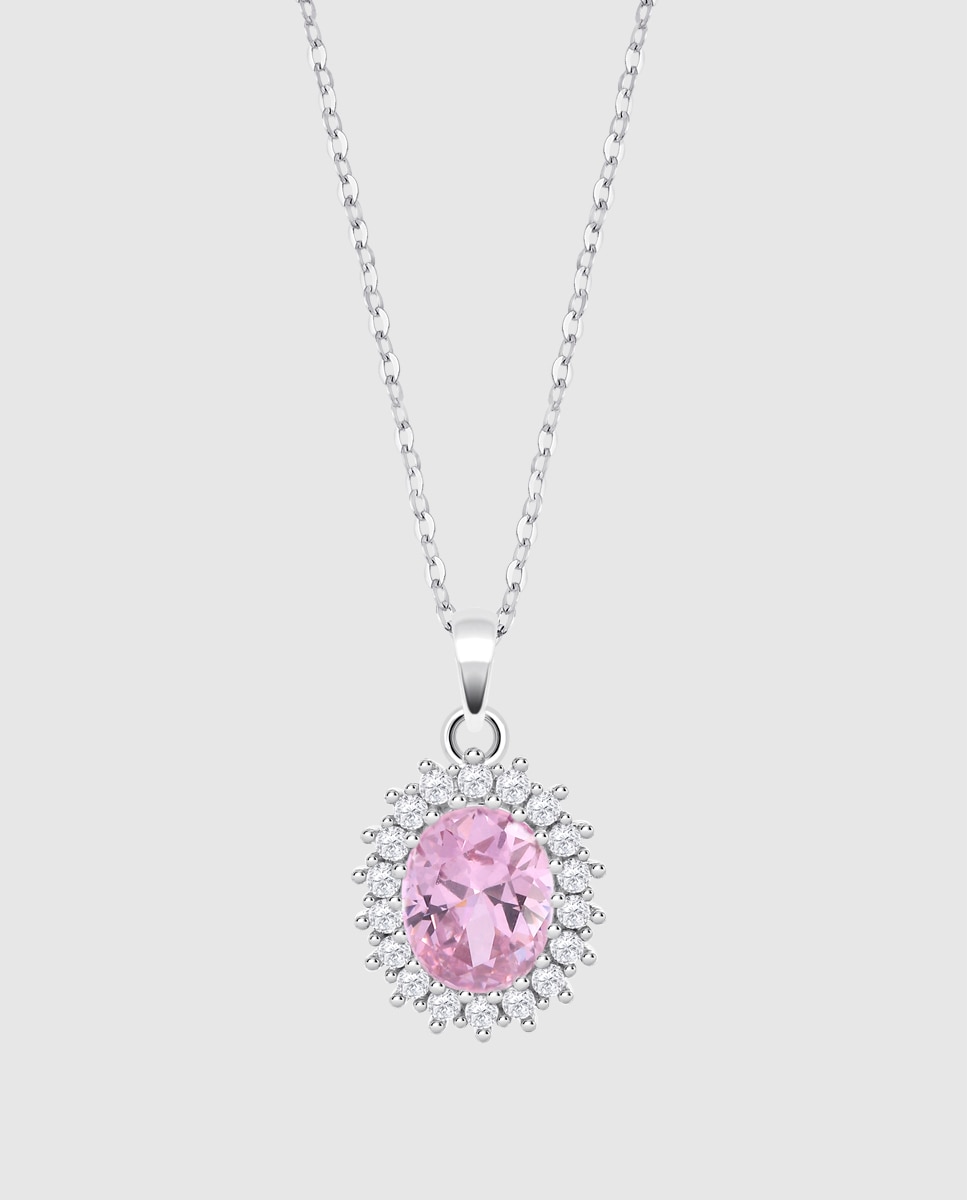 Colar Lotus Silver Lp3459-1/6 Colors de Prata com Acabamento Brilhante e Zirconita Rosa-1