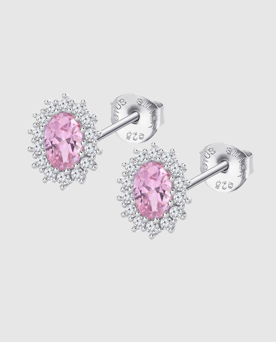 Brincos Lotus Silver Lp3459-4/6 Colors de Prata com Acabamento Brilhante e Zircônias Prata / Rosa-1
