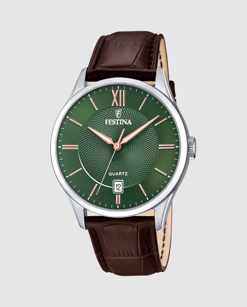 Relógio F20426/8 com Bracelete Clássico de Pele em Castanho Castanho-1