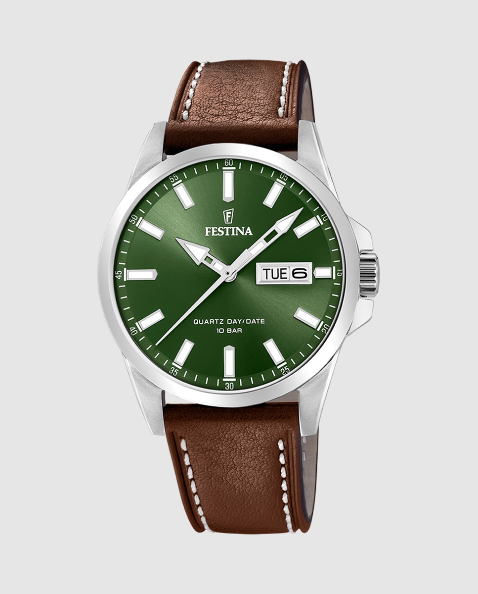 Relógio F20358/5 com Bracelete Clássico de Pele em Castanho Castanho-1