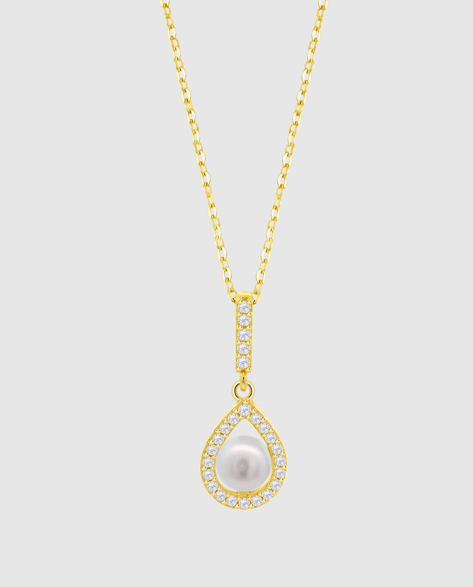 Colar Lotus Silver Lp3198-1/2 Pearls de Prata com Acabamento Brilhante e Zirconita Branco/Amarelo-1