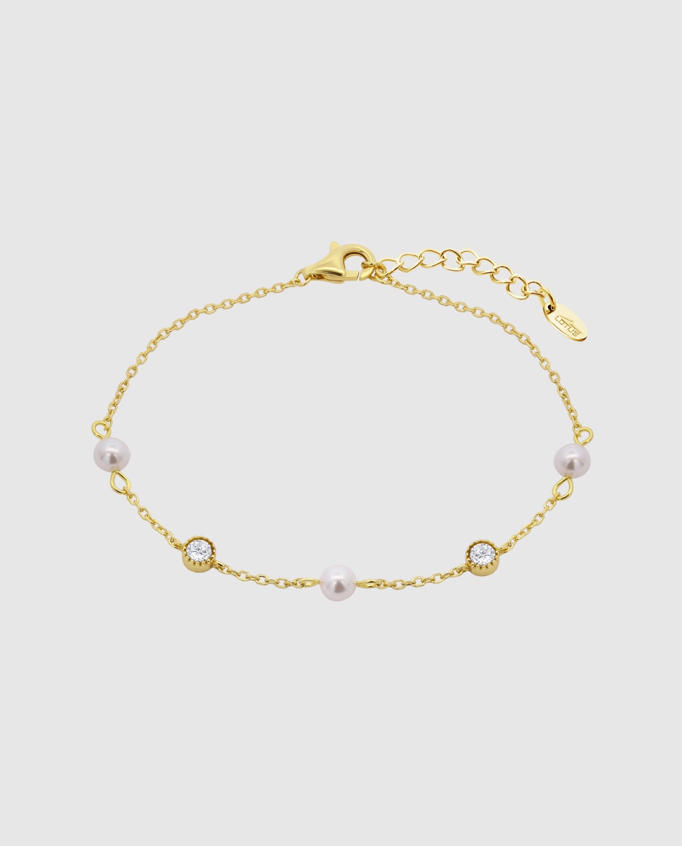 Pulseira de Corrente Lotus Silver Lp3411-2 2 Pearls de Prata com Acabamento Brilhante e Zirconita Branco-1