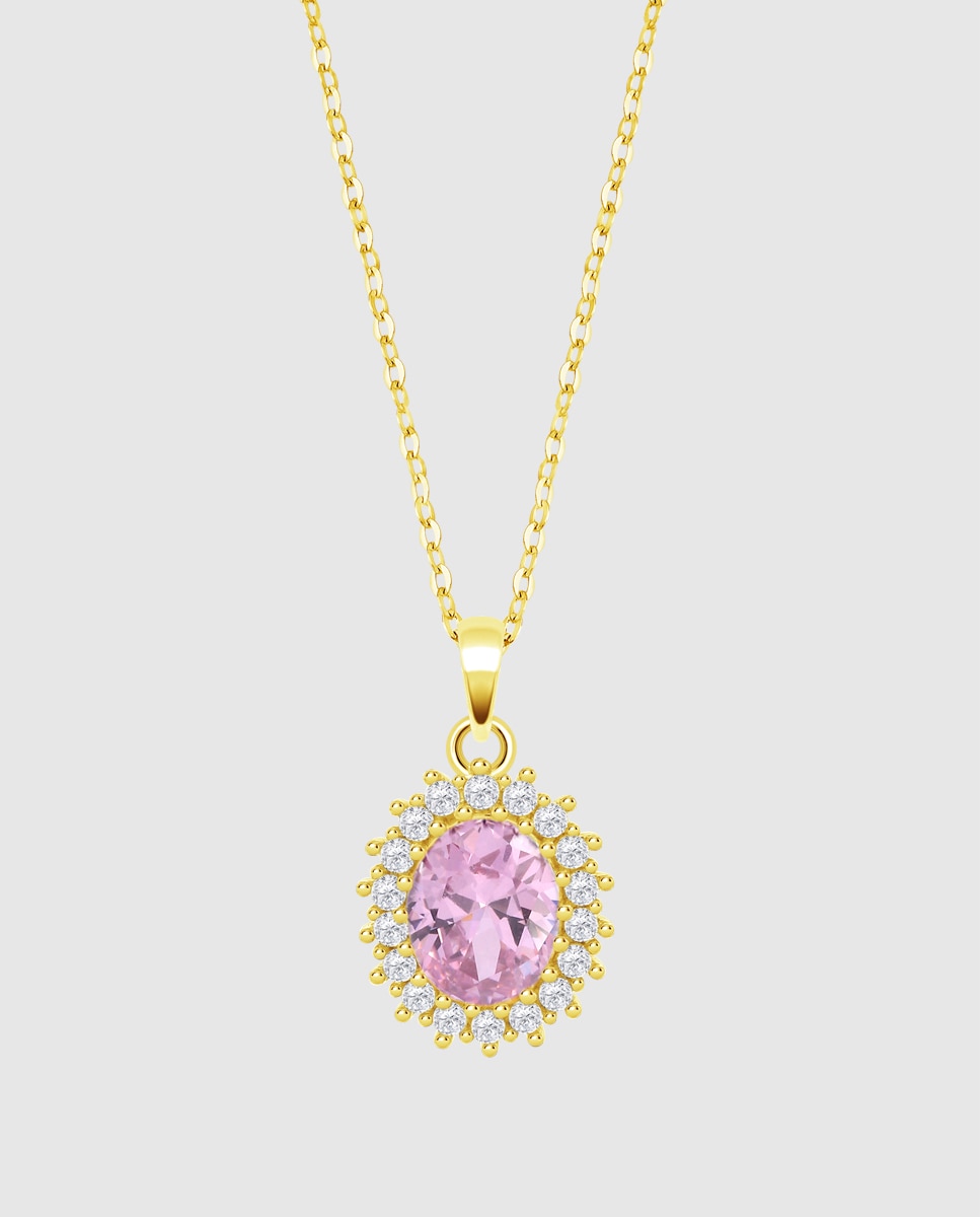 Colar Lotus Silver Lp3459-1/8 Colors de Prata com Acabamento Brilhante e Zirconita Rosa-1