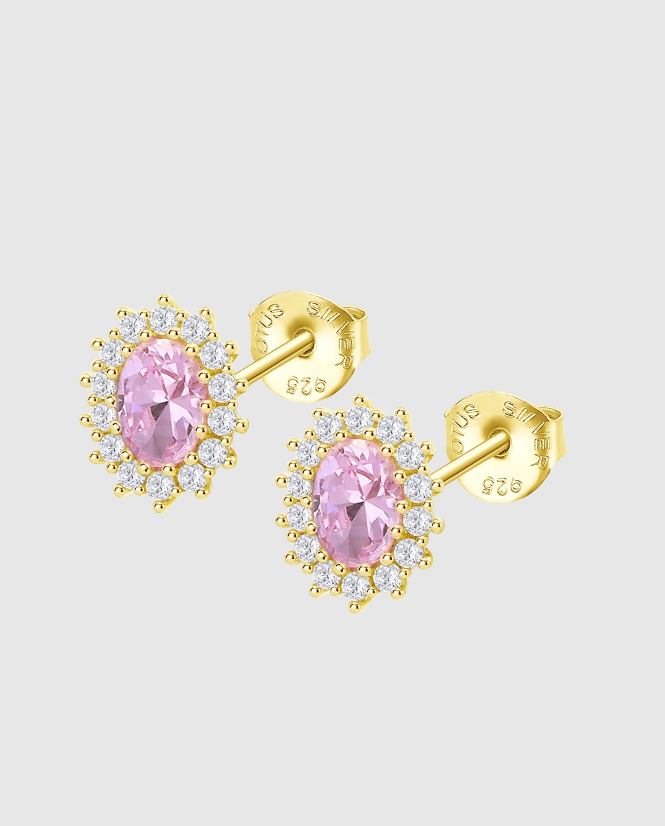 Brincos Lotus Silver Lp3459-4/8 Colors de Prata com Acabamento Brilhante e Zircónios Rosa-1