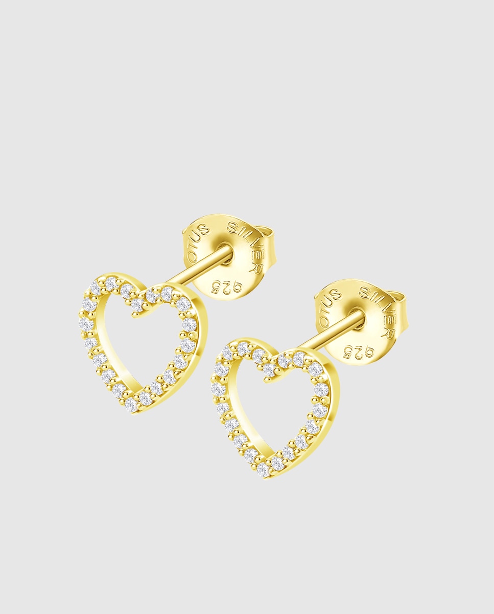 Brincos Lotus Silver Lp3670-4/3 Moments de Prata com Acabamento Brilhante e Zircônias e Motivo Coração Branco-1