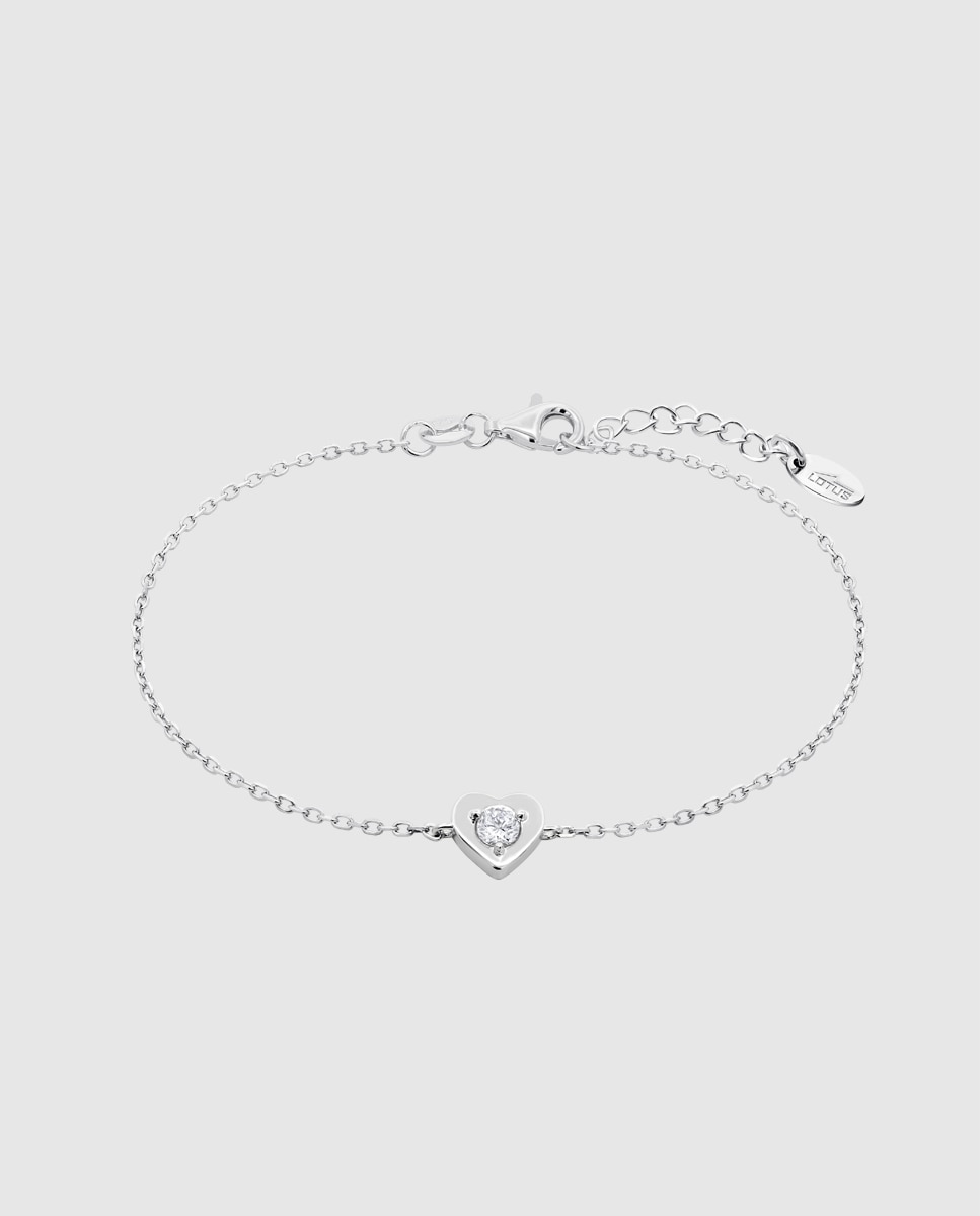 Pulseira Lotus Silver Lp3849-2/1 Essentials de Prata com Acabamento Brilhante e Zirconita e Motivo Coração Branco-1