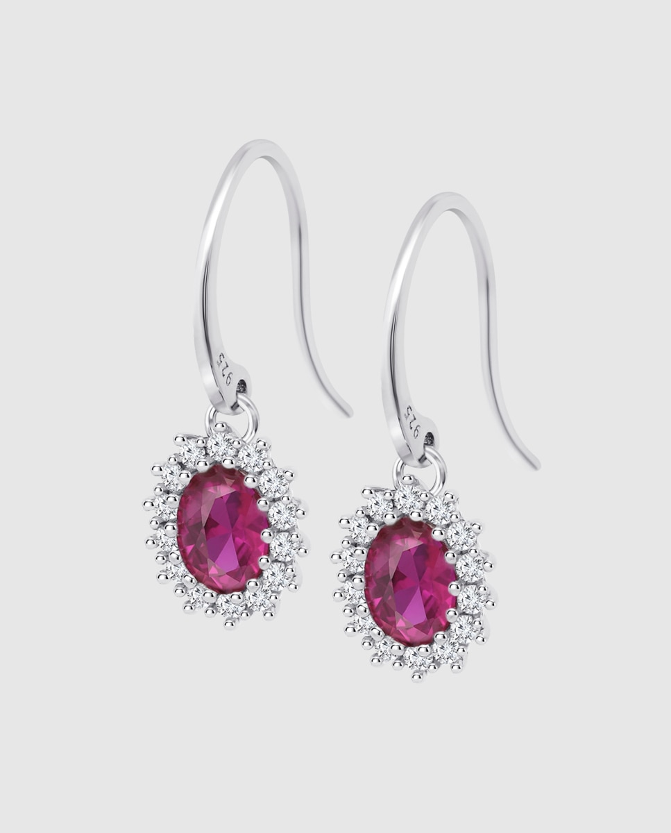 Brincos Lotus Silver Lp3459-4/12 Colors de Prata com Acabamento Brilhante e Zirconita Prata / Vermelho-1
