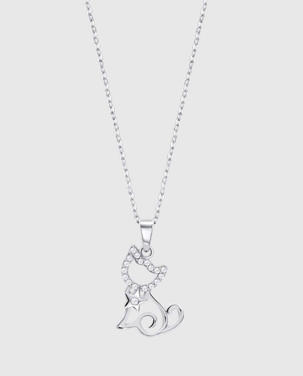 Colar Lotus Silver Lp3873-1/1 Mystic de Prata com Acabamento Brilhante e Zircónios e Motivo Animais Branco-1