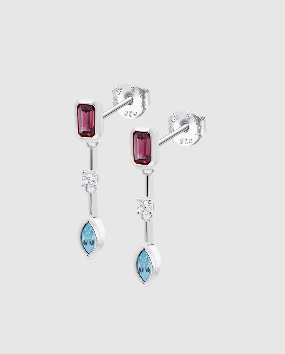 Brincos Lotus Silver Lp3882-4/1 Colors de Prata com Acabamento Brilhante e Zircônias Roxo-1