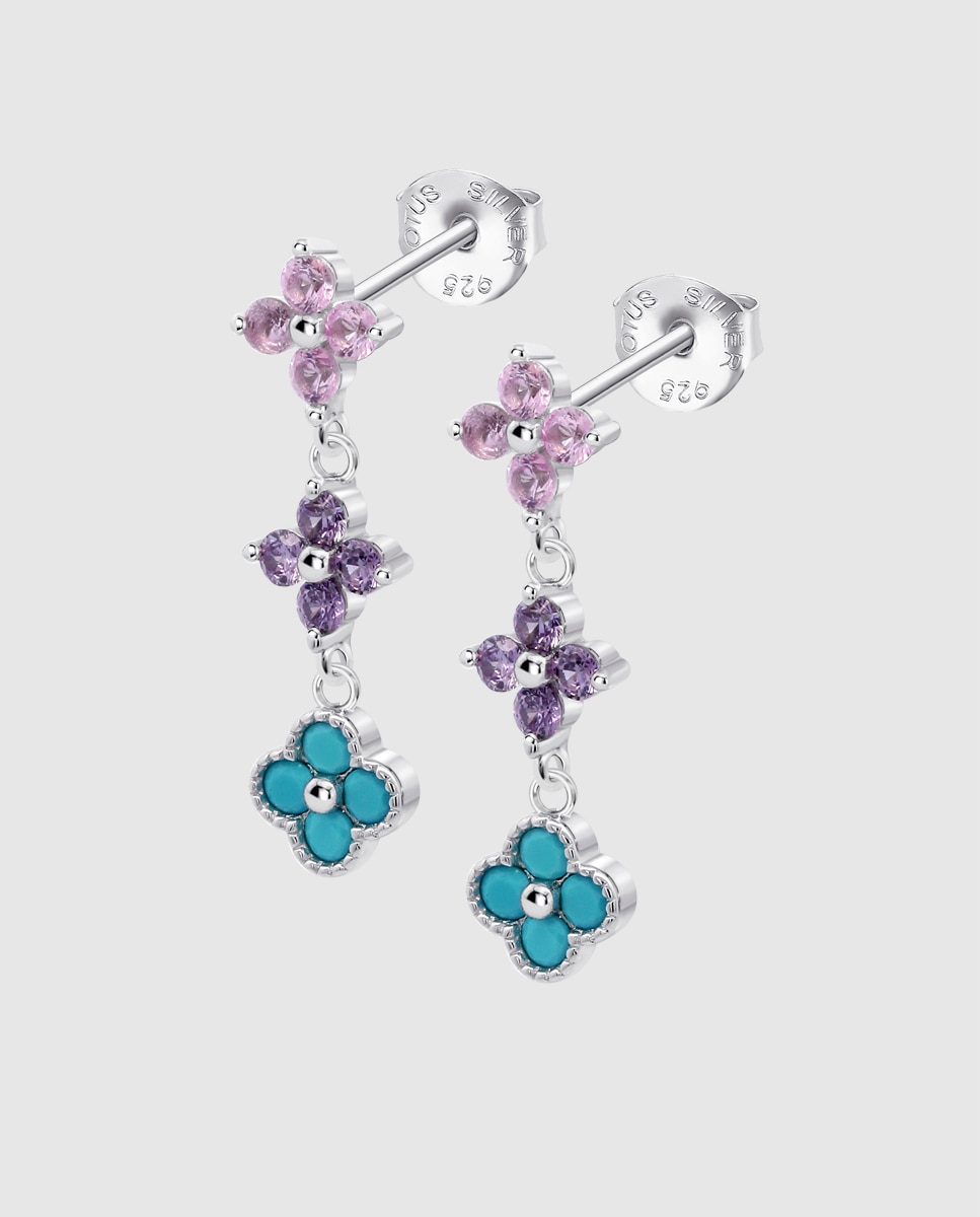 Brincos Lotus Silver Lp3889-4/2 Trendy de Prata com Acabamento Brilhante e Zircónias Roxo-1
