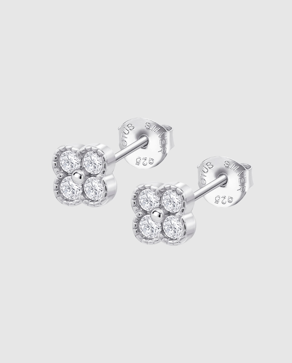 Brincos Lotus Silver Lp3889-4/3 Trendy de Prata com Acabamento Brilhante com Zircónios e Motivo de Trevo Branco-1