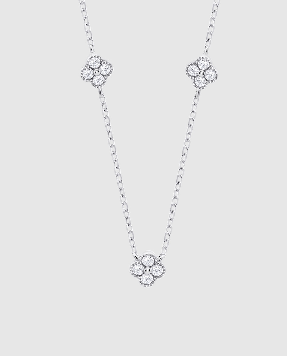 Colar Lotus Silver Lp3889-1/2 Trendy de Prata com Acabamento Brilhante e Zirconita e Motivo Trevo Branco-1