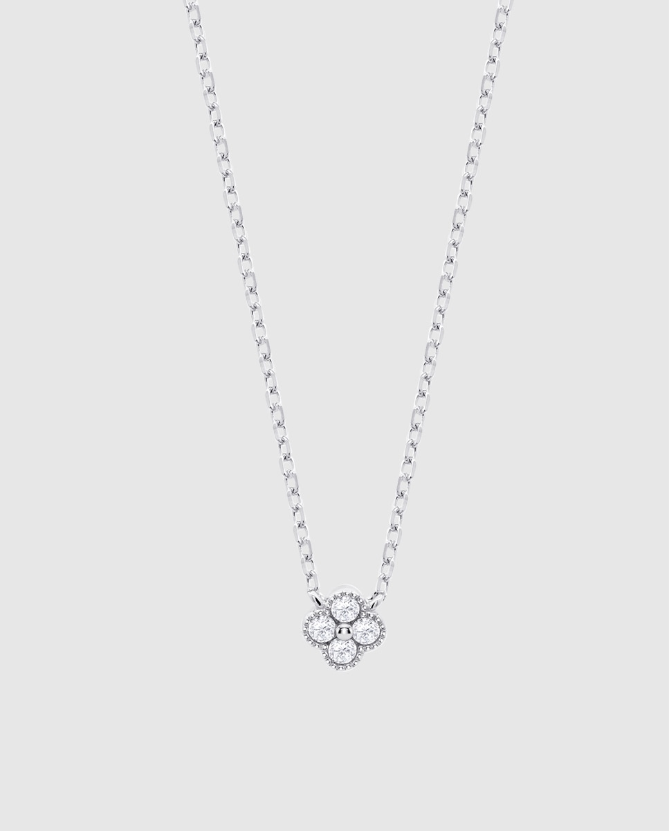 Colar Lotus Silver Lp3889-1/1 Trendy de Prata com Acabamento Brilhante e Zirconita e Motivo Trevo Branco-1