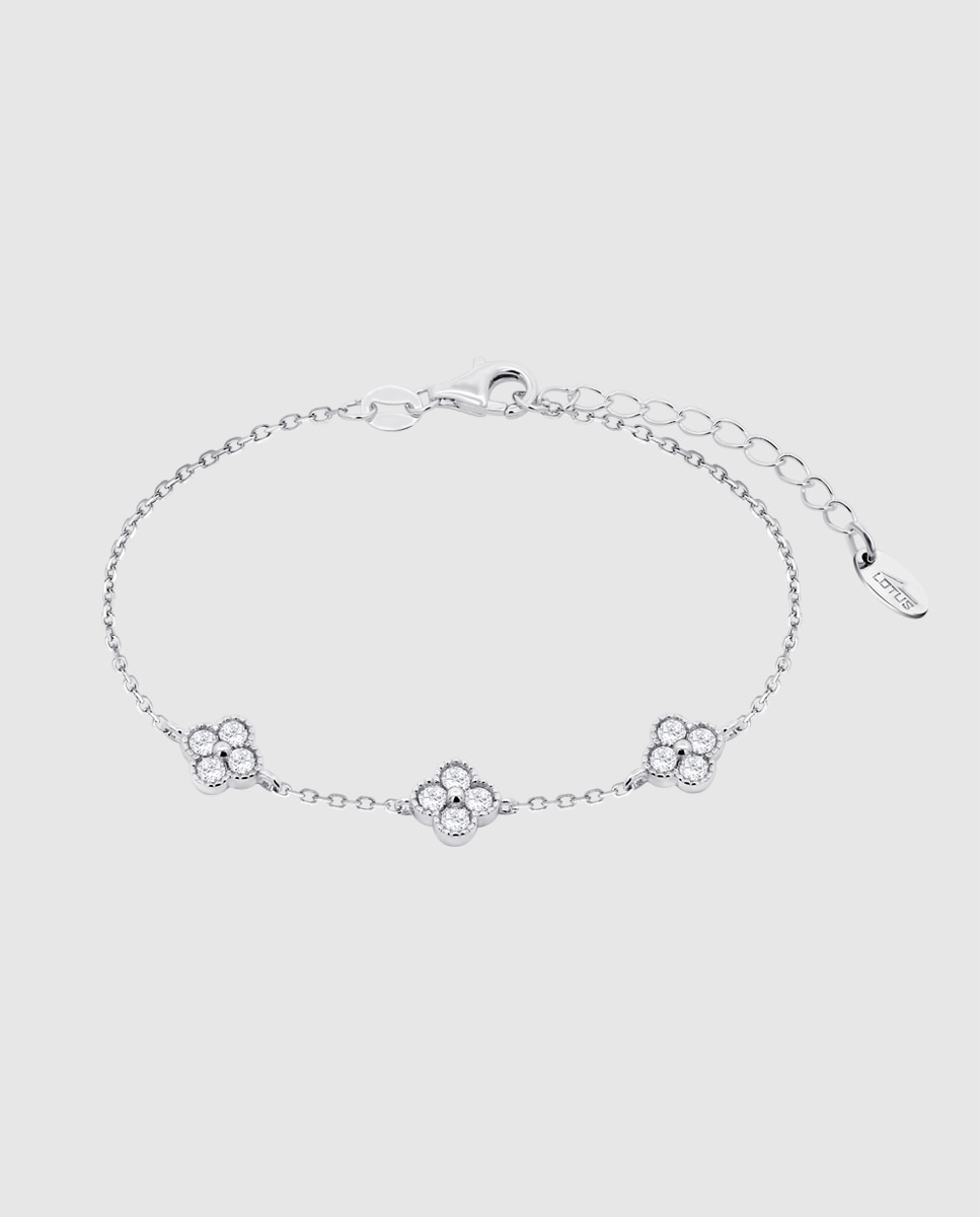 Pulseira Lotus Silver Lp3889-2/2 Trendy de Prata com Acabamento Brilhante e Zirconita e Motivo Trevo Branco-1
