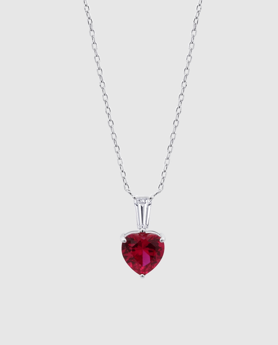 Colar Lotus Silver Lp3893-1/1 Colors de Prata com Acabamento Brilhante e Zirconita e Motivo Coração Vermelho-1