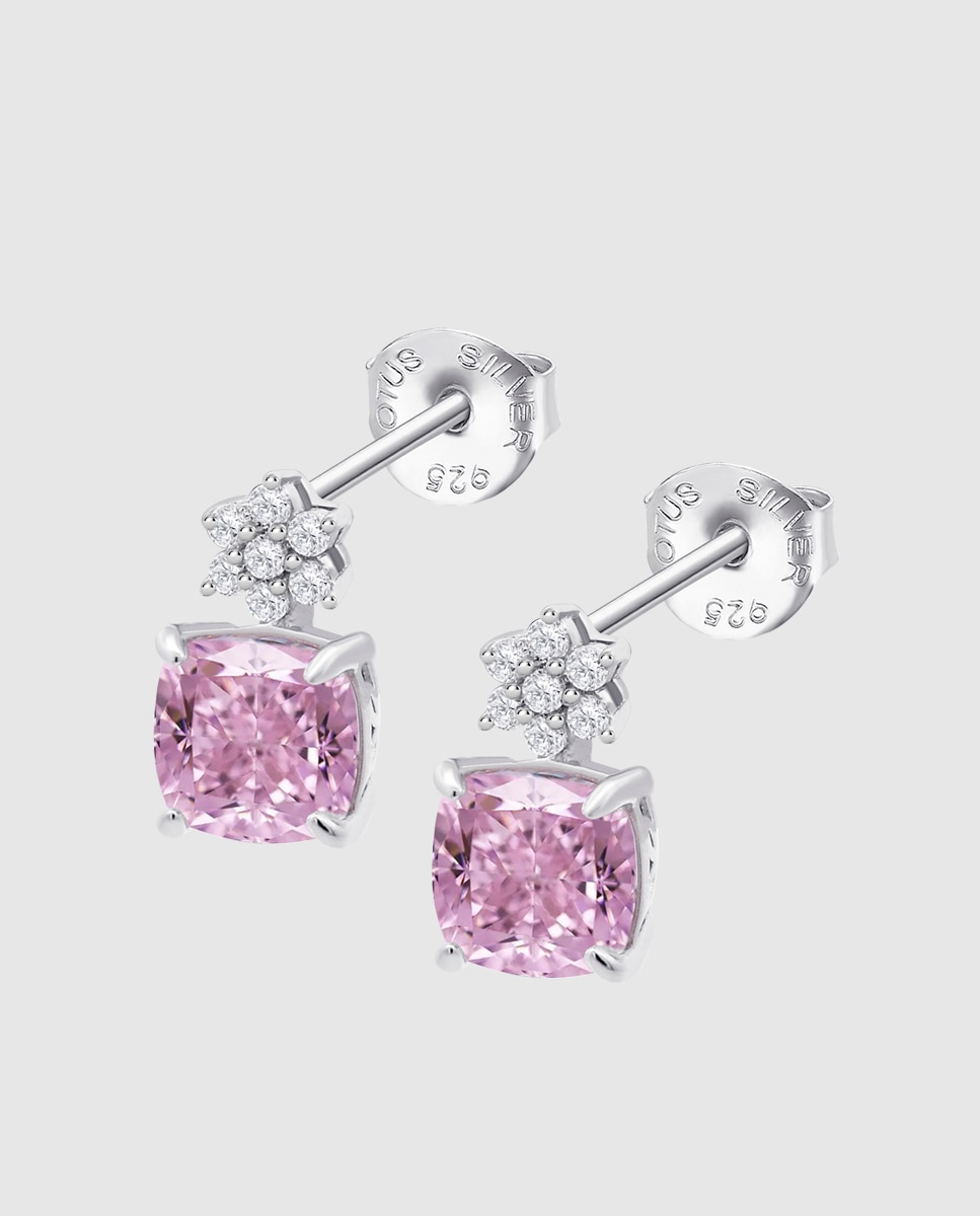 Brincos Lotus Silver Lp3903-4/1 Colors de Prata com Acabamento Brilhante e Zircónias com Estrela Rosa-1