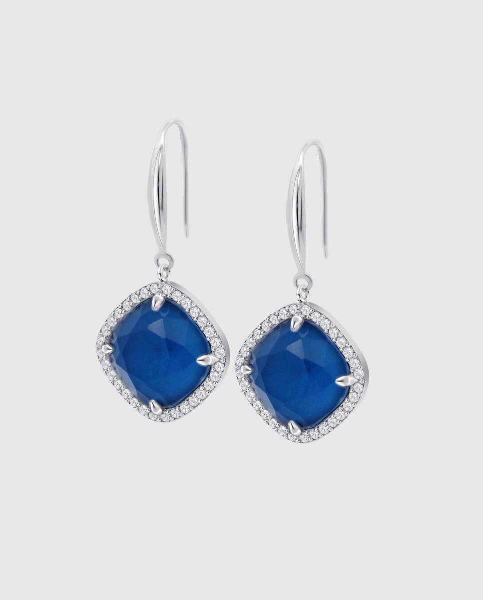Brincos Lotus Silver Lp3921-4/1 Colors de Prata com Acabamento Brilhante e Zircônias Azul-1