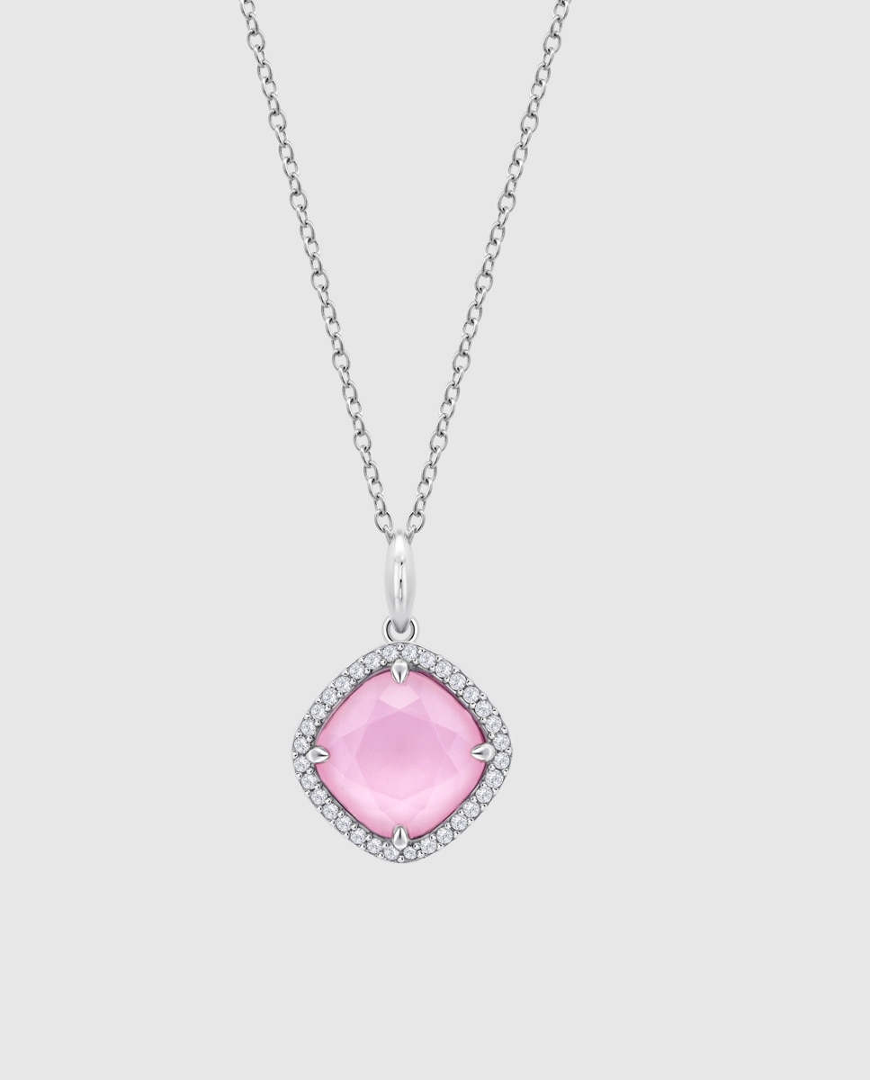 Colar Lotus Silver Lp3921-1/3 Colors de Prata com Acabamento Brilhante e Zirconita Rosa-1