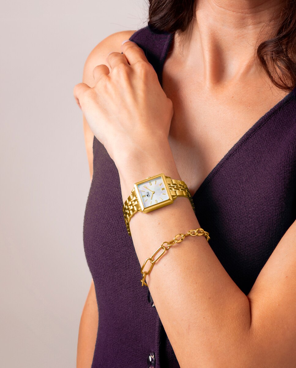 Relógio de Senhora 19011/1 2gether em Aço Dourado com Pulseira de Aço de Presente Ouro-4