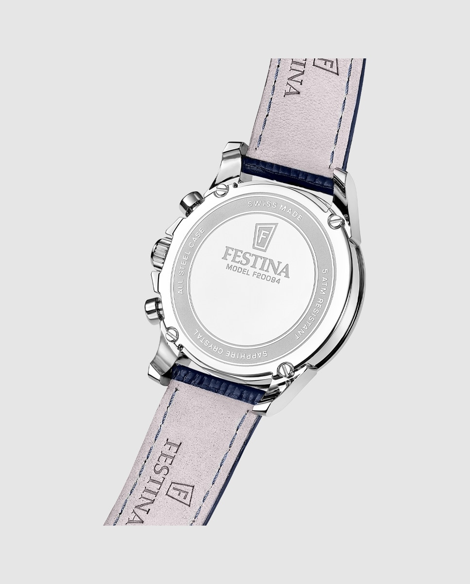Relógio Analógico F20094 3 Chrono Swiss Made de Pele em Azul Azul-2