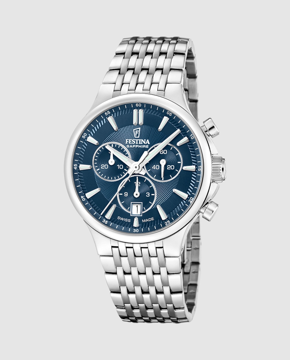 Relógio Analógico F20093 2 Chrono Swiss Made de Aço Prateado Prata-1