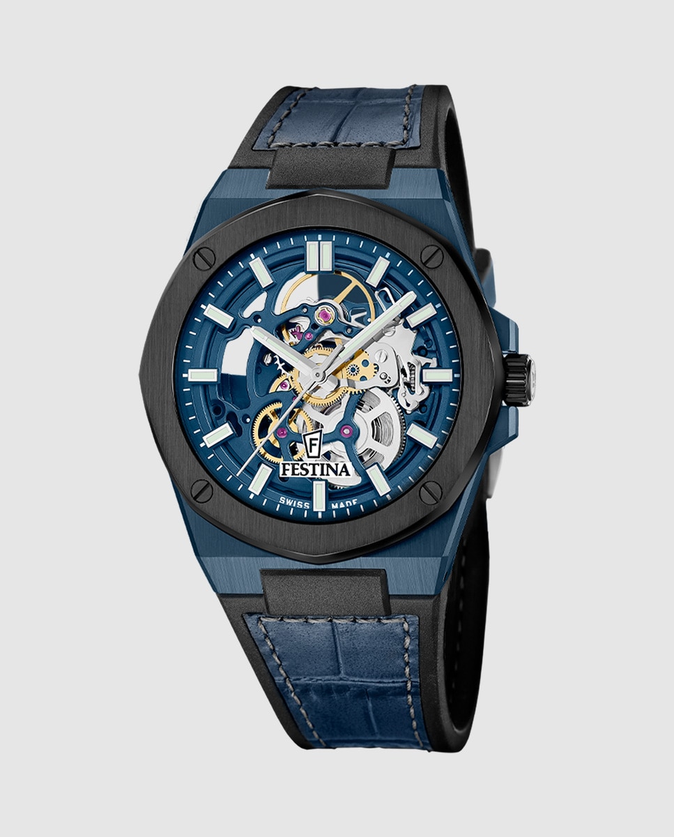 Relógio F22011/1 Automatic de Pele em Azul Azul-1