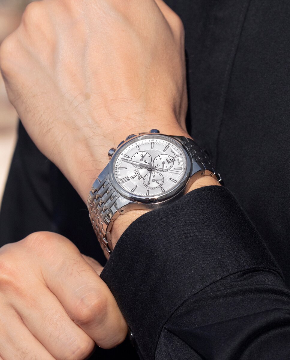 Relógio Analógico F20093 1 Chrono Swiss Made de Aço Prateado Prata-5