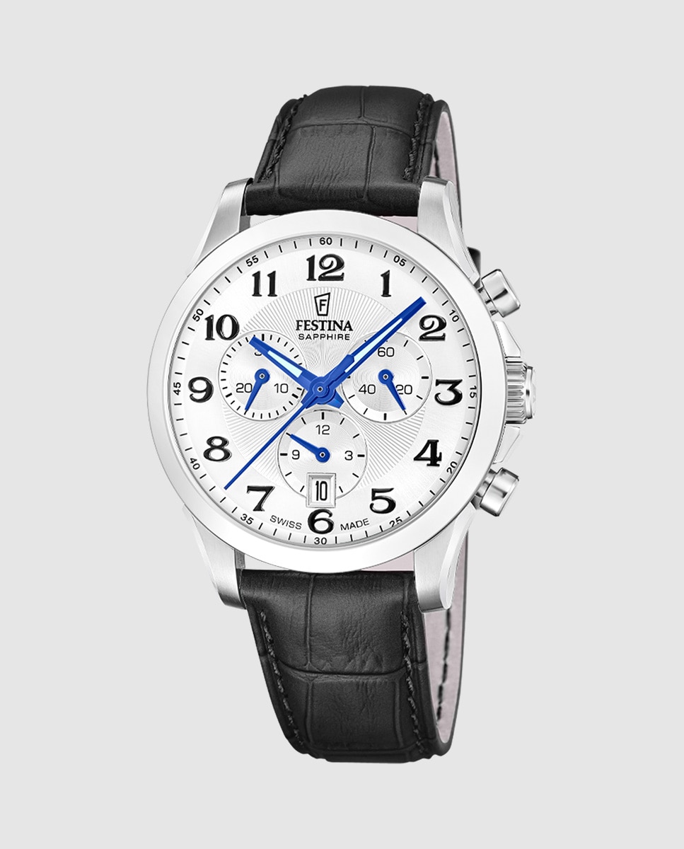 Relógio Analógico F20094 1 Chrono Swiss Made de Pele em Preto Preto-1