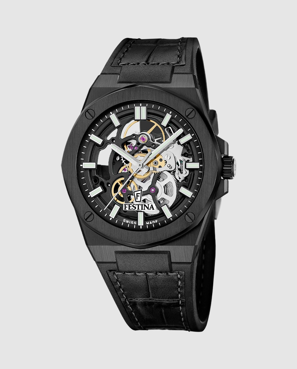 Relógio F22015/1 Automatic de Pele em Preto Preto-1