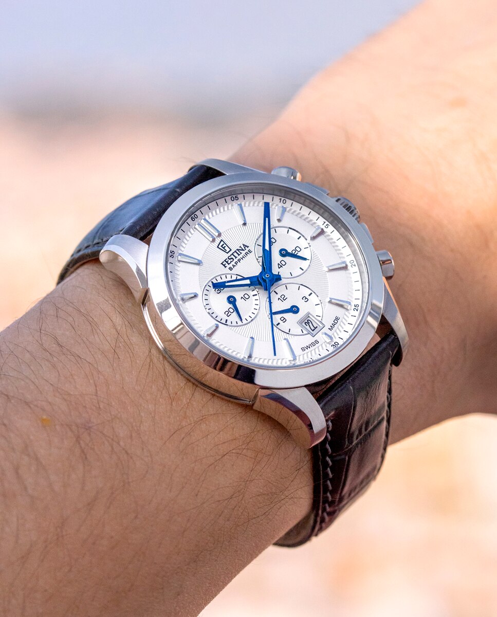 Relógio Analógico F20094 2 Chrono Swiss Made de Pele em Preto Preto-5