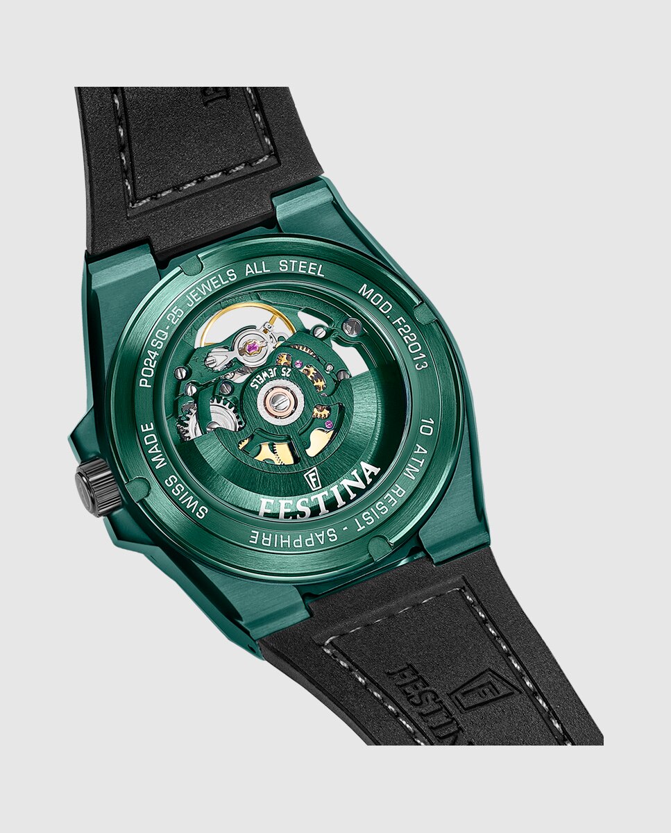 Relógio F22013/1 Swiss Made Automático de Pele em Verde Verde-2
