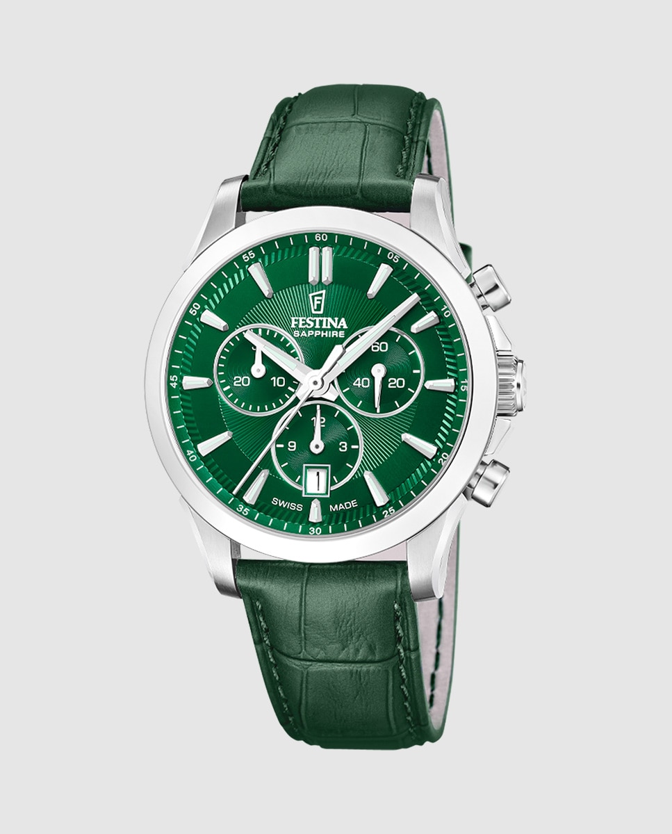 Relógio Analógico F20094 4 Chrono Swiss Made de Pele em Verde Verde-1