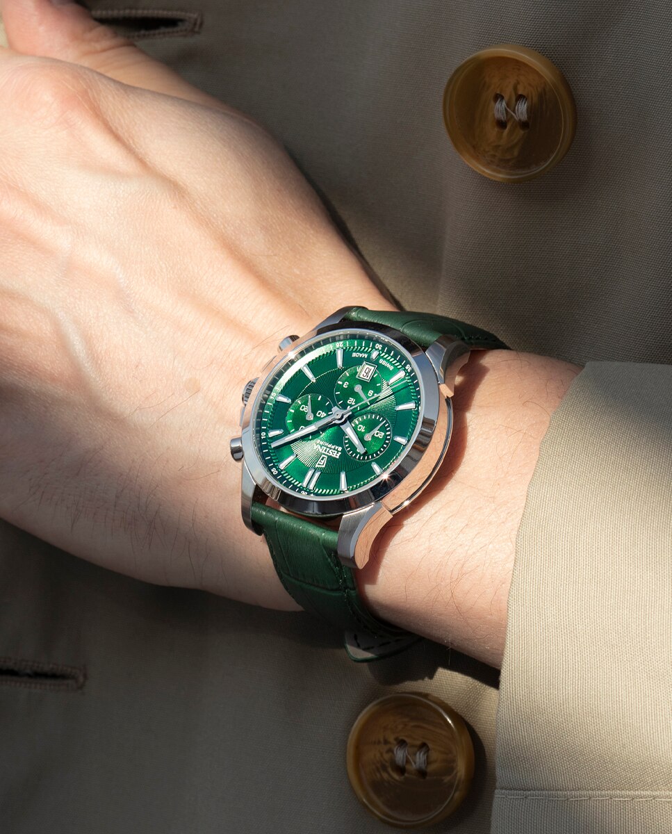 Relógio Analógico F20094 4 Chrono Swiss Made de Pele em Verde Verde-5