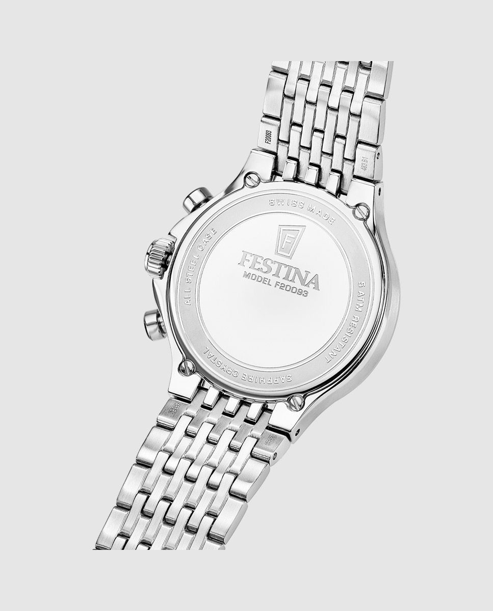 Relógio Analógico F20093 3 Chrono Swiss Made de Aço Prateado Verde-2