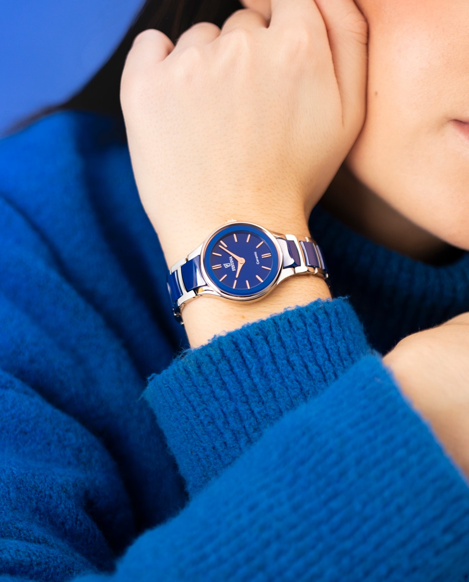 Relógio Analógico F20752 5 Ceramic de Aço em Azul Azul-2