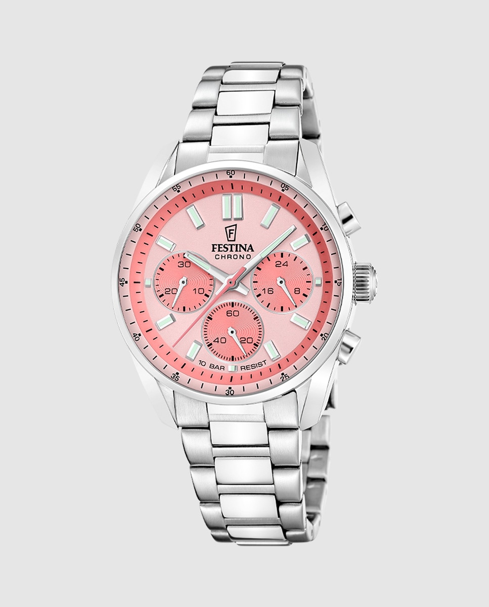 Relógio Analógico F20753 4 Boyfriend de Aço Prateado Prata / Rosa-1
